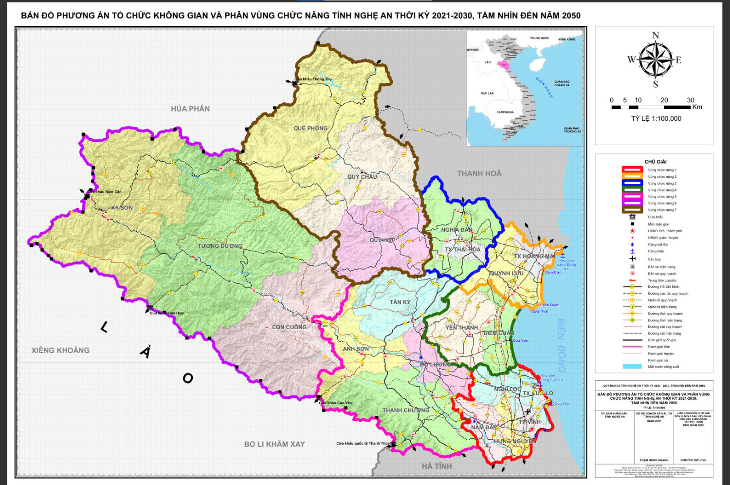 Bản đồ phương án tổ chức không gian và phân vùng chức năng tỉnh Nghệ An thời kỳ 2021-2030, tầm nhìn đến năm 2050